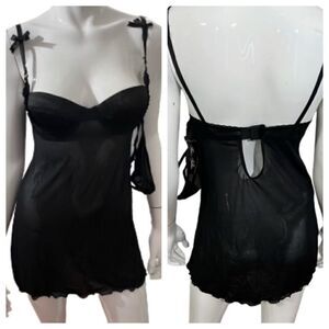 NWT Flora's‎ Follies Sheer Black Sexy Nightie with matching thong - S